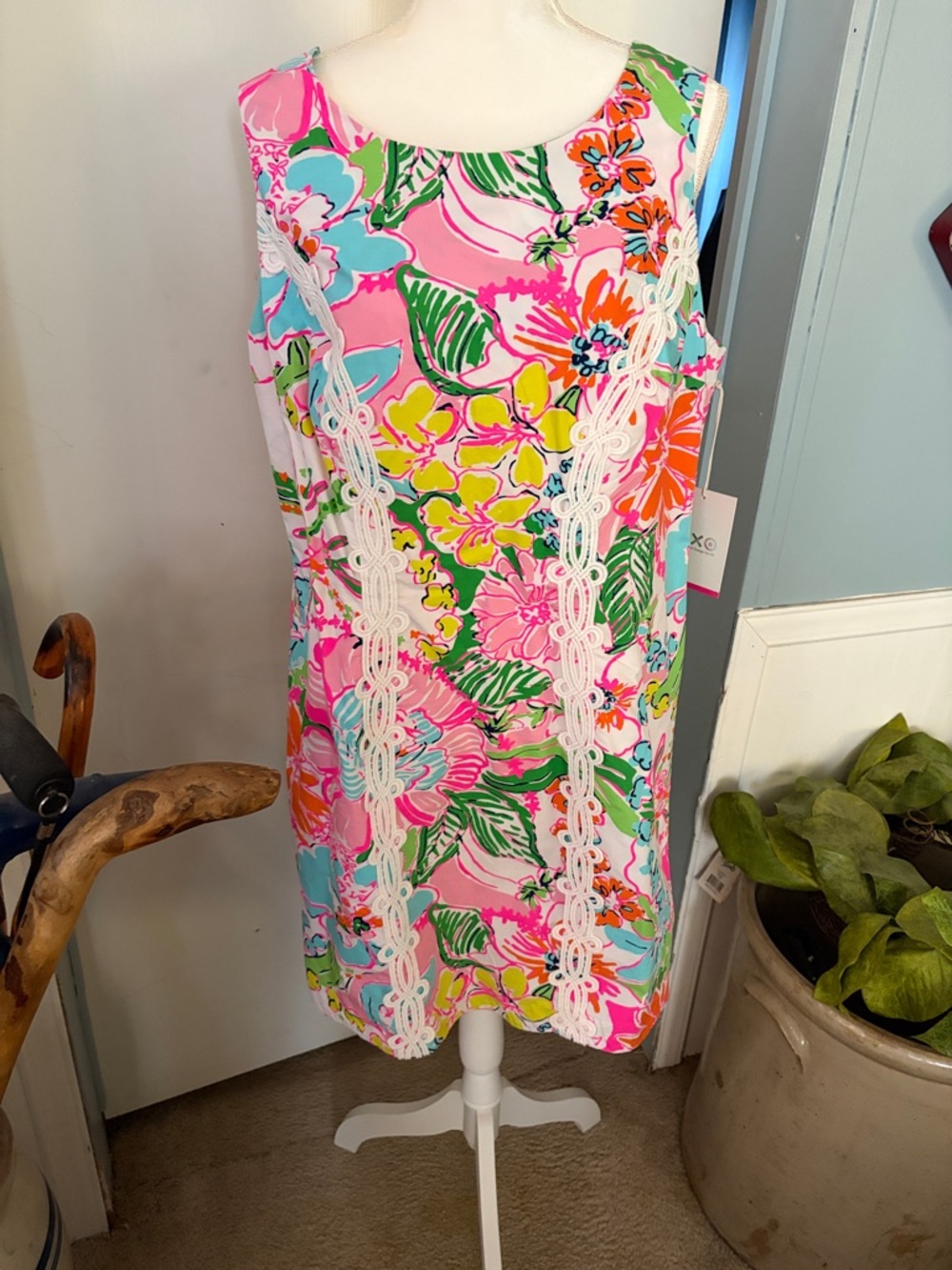 Lilly Pulitzer for Target Pink Tropical Floral Shift Dress with White Lace Trim